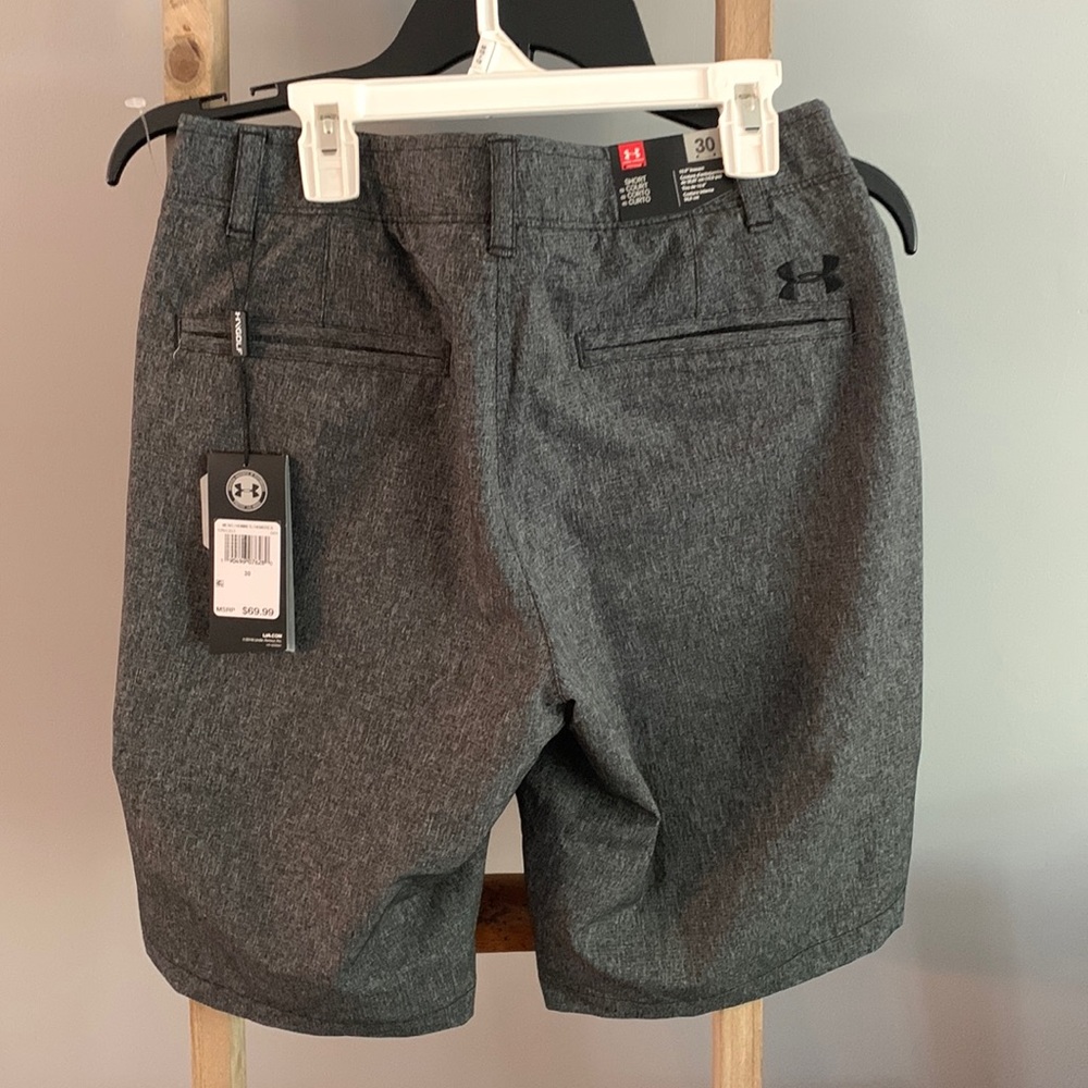 Men’s Under Armour shorts - 30” waist, 10.5” inseam, dark heather grey, NWT